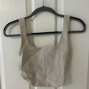 Babaton Square-Neck Cropped Tank in Light Beige